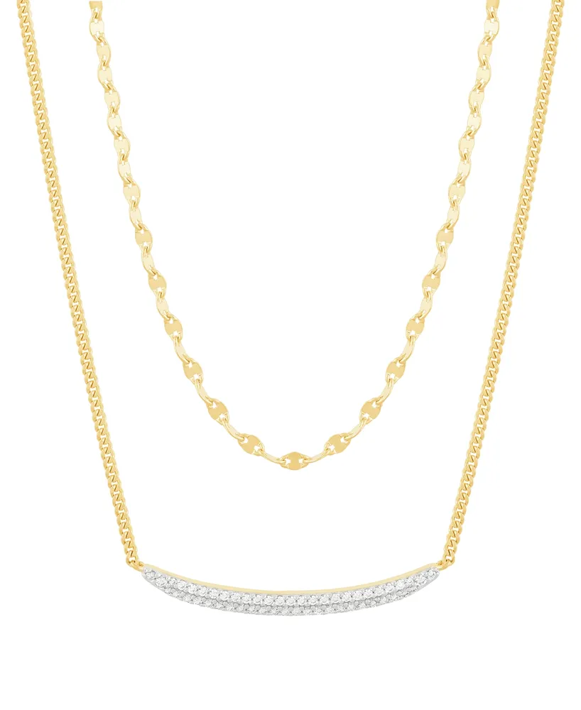 Diamond Curved Bar 18" Layered Necklace (1/4 ct. t.w.) in 14k Gold-Plated Sterling Silver - Gold