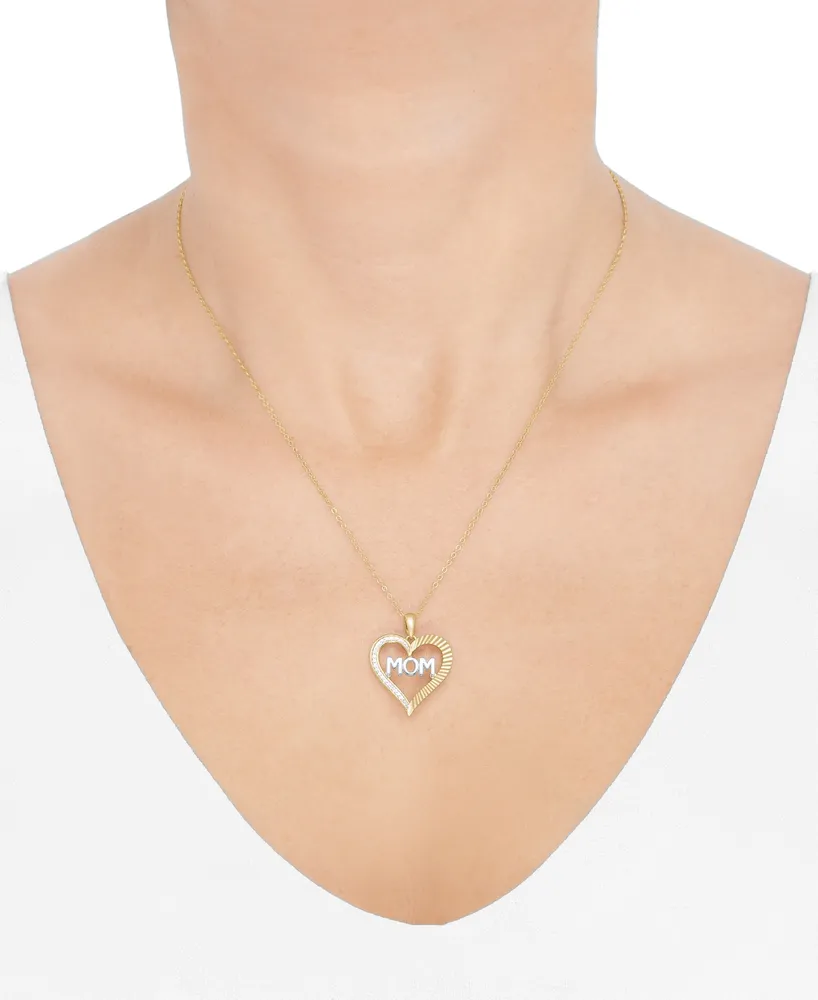 Diamond Mom Heart 18" Pendant Necklace (1/10 ct. t.w.) in Sterling Silver & 14k Gold-Plate - Sterling Silver  Gold