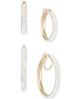 2-Pc. Set Crystal Pave Oval & Round Hoop Earrings