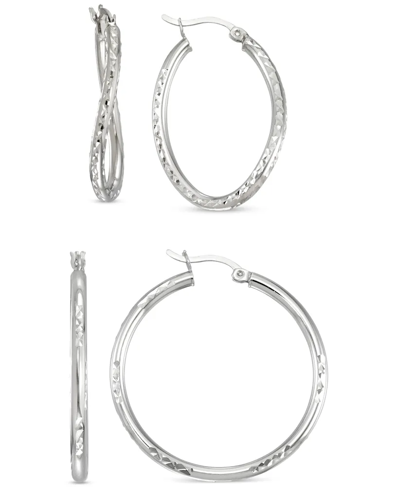 2-Pc. Set Textured Wavy & Round Hoop Earrings in Sterling Silver