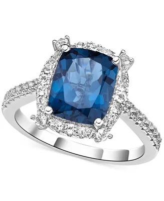 London Blue Topaz (4 ct. t.w.) & White Topaz (1-1/6 ct. t.w.) Halo Statement Ring in Sterling Silver