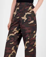 Bar Iii Women's Camo Washed Satin Cargo Pants, Created for Macy's