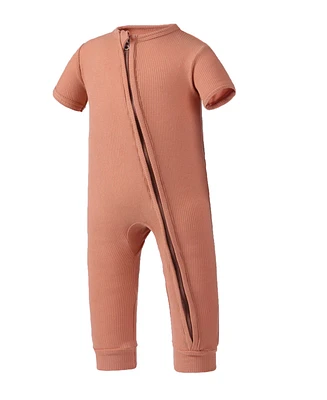 Earth Baby Outfitters Baby Boys Rayon from Bamboo Ribbed Zip Front Romper