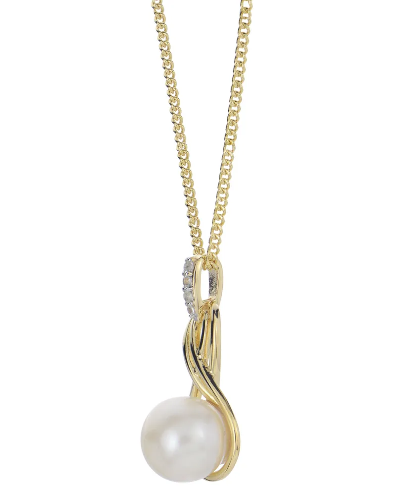 Cultured Freshwater Pearl (8mm) & Lab-Created White Sapphire Accent Twist 18" Pendant Necklace in 14k Gold-Plated Sterling Silver