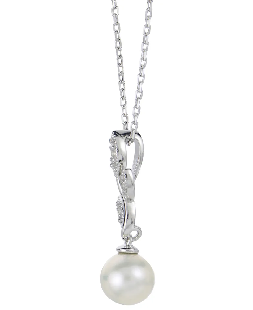 Cultured Freshwater Pearl (8mm) & Lab-Created White Sapphire (1/20 ct. t.w.) Vine 18" Pendant Necklace in Sterling Silver