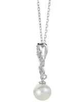 Cultured Freshwater Pearl (8mm) & Lab-Created White Sapphire (1/20 ct. t.w.) Vine 18" Pendant Necklace in Sterling Silver
