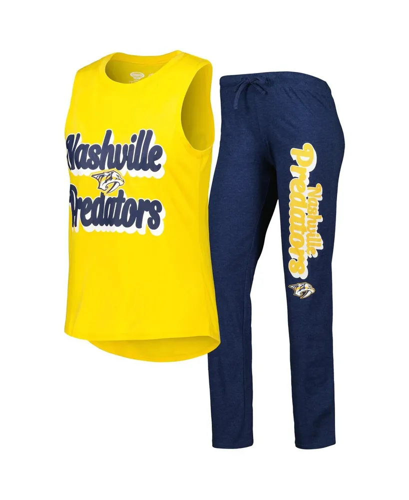 Women's Concepts Sport Gold, Heather Navy Nashville Predators Meter Muscle Tank Top and Pants Sleep Set