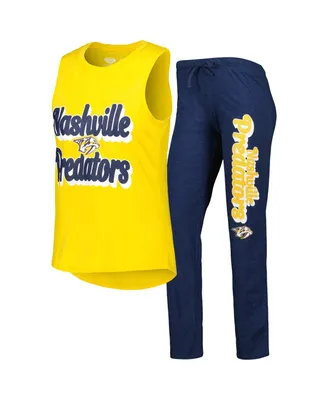 Women's Concepts Sport Gold, Heather Navy Nashville Predators Meter Muscle Tank Top and Pants Sleep Set