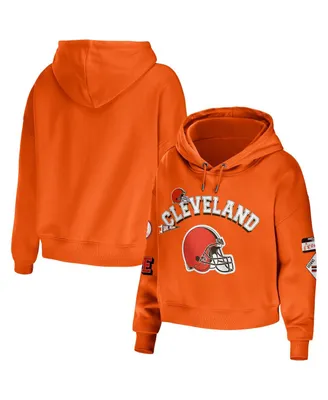 Women's Wear by Erin Andrews Orange Cleveland Browns Modest Cropped Pullover Hoodie