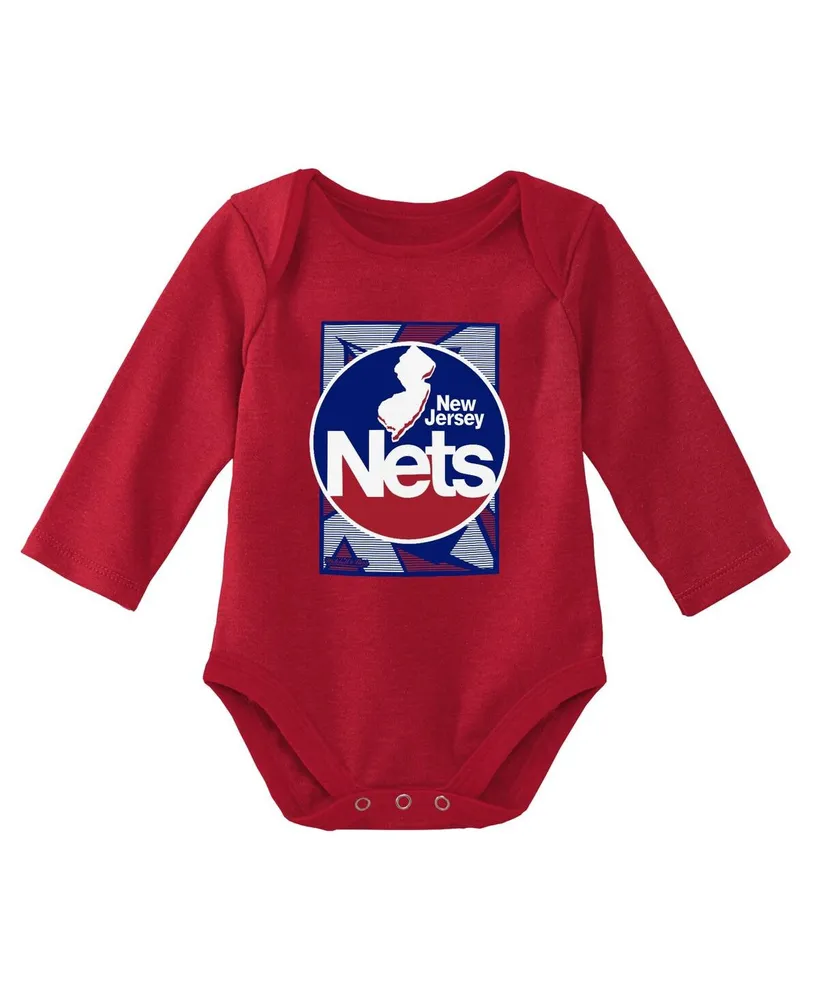 Newborn and Infant Boys Girls Mitchell & Ness Blue, Red New Jersey Nets 3-Piece Hardwood Classics Bodysuits Cuffed Knit Hat Set