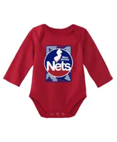 Newborn and Infant Boys Girls Mitchell & Ness Blue, Red New Jersey Nets 3-Piece Hardwood Classics Bodysuits Cuffed Knit Hat Set