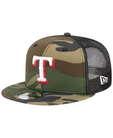 Men's New Era Camo Texas Rangers Woodland Camo Trucker 9FIFTY Snapback Hat