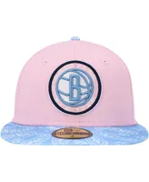 Men's New Era Pink, Light Blue Brooklyn Nets Paisley Visor 59FIFTY Fitted Hat