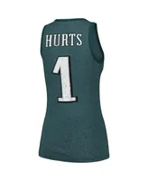 Women's Majestic Threads Jalen Hurts Midnight Green Philadelphia Eagles Player Name and Number Tri-Blend Tank Top