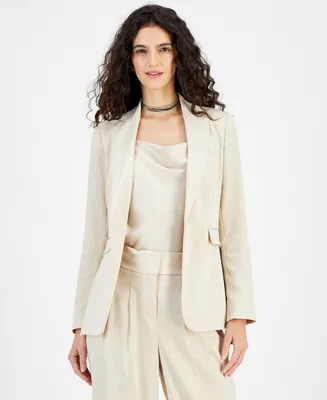Bar Iii Women's Button-Front Long-Sleeve Satin Blazer, Created for Macy's