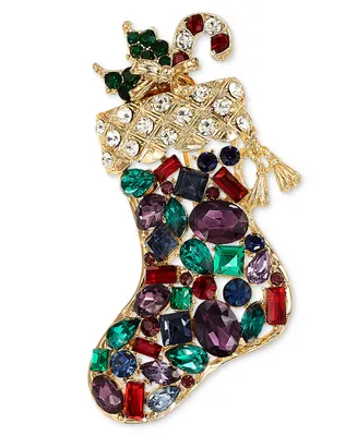 Holiday Lane Gold-Tone Multicolor Mixed Crystal Stocking Pin, Created for Macy's