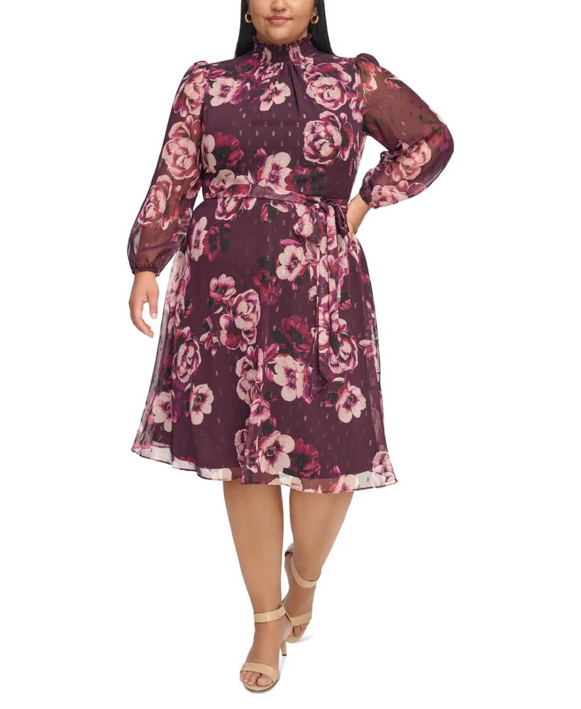 Jessica Howard Plus Size Ruched-Waist Long-Sleeve Midi Dress