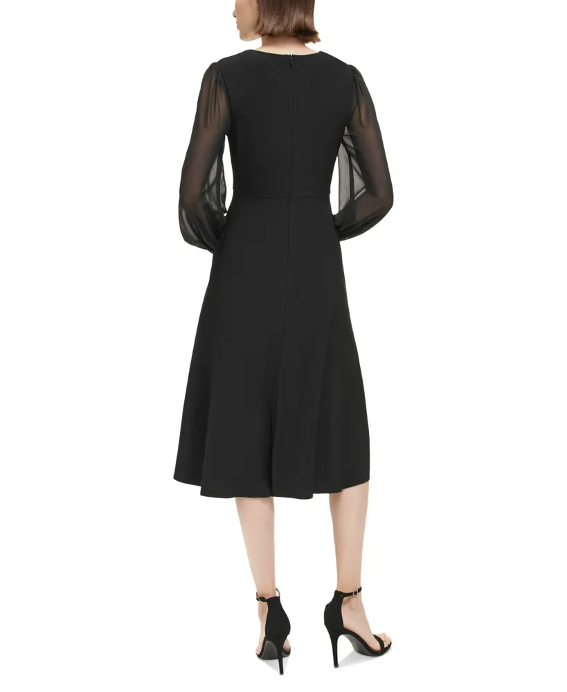 Jessica Howard Petite Gathered Blouson-Sleeve Midi Dress