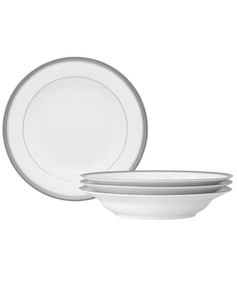 Noritake Charlotta Platinum 4 Piece 9" Rim Soup Bowls Set, 27 oz, Service for 4