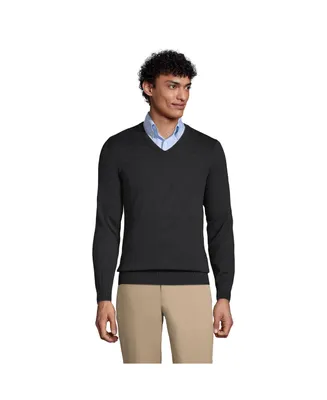 Lands' End Men's School Uniform Cotton Modal Fine Gauge V-neck Sweater