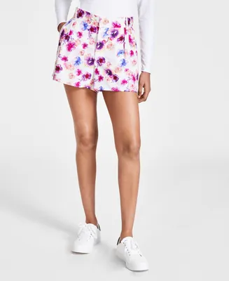 Bar Iii Women's Floral-Print Pleated Shorts, Created for Macy's