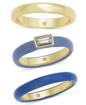 On 34th Gold-Tone 3-Pc. Set Crystal & Color Stack Rings, Created for Macy's
