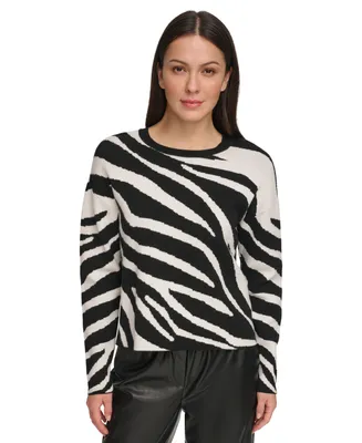 Dkny Women's Animal Print Crewneck Long Sleeve Sweater