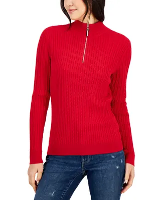 Tommy Hilfiger Women's Cotton Quarter-Zip Cable-Knit Sweater