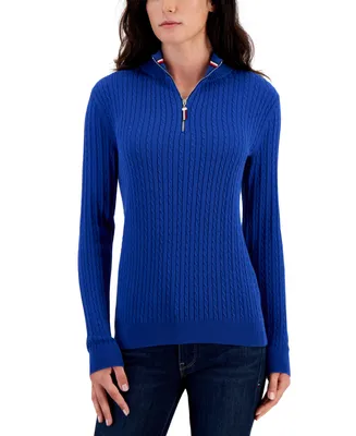 Tommy Hilfiger Women's Cotton Quarter-Zip Cable-Knit Sweater