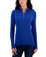 Tommy Hilfiger Women's Cotton Quarter-Zip Cable-Knit Sweater