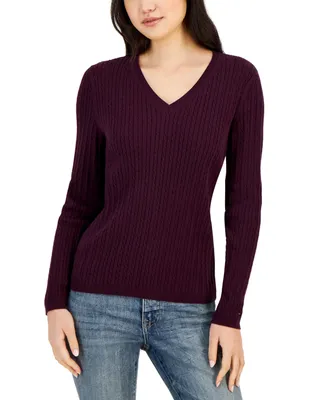 Tommy Hilfiger Women's Cotton Cable Ivy V-Neck Sweater