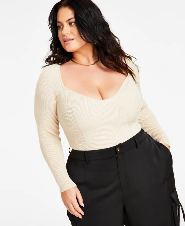 Nina Parker Trendy Plus Size Ribbed Sweater Tank Top In Black