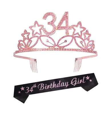 34th Birthday Sash and Tiara Set for Women