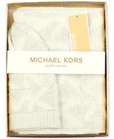 Michael Kors Women's Debossed Knit Metallic Beanie & Scarf Set