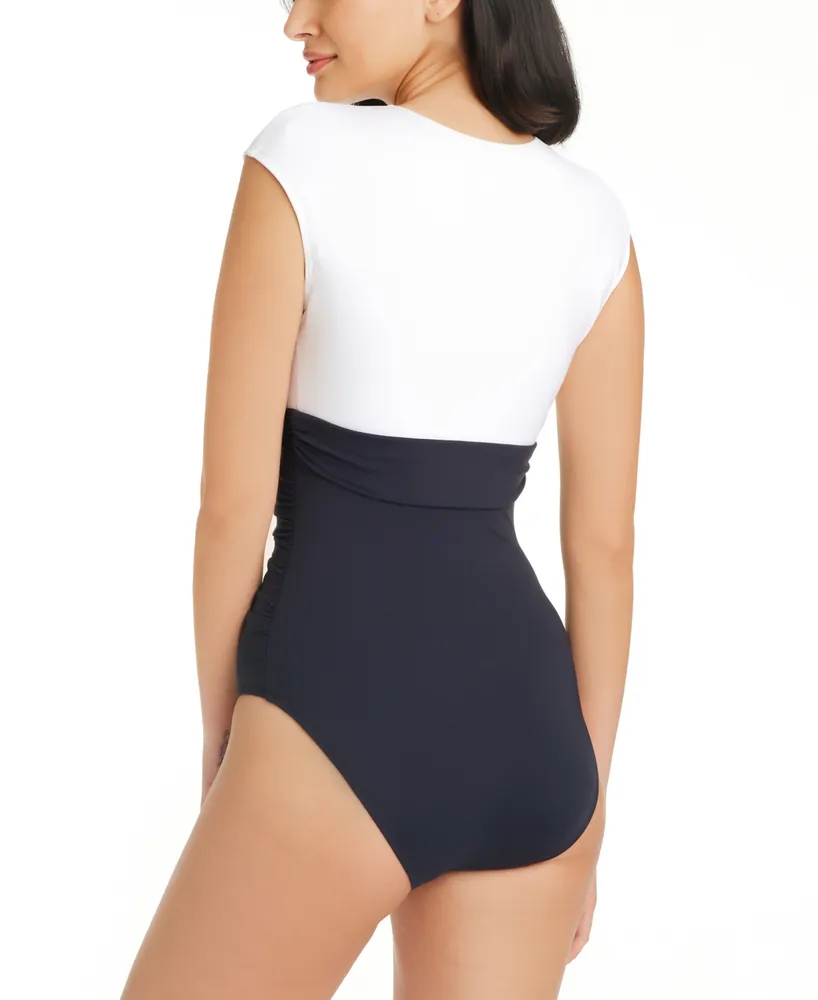 Bleu by Rod Beattie Women's Graphic Measures Cap Sleeve One-Piece Swimsuit