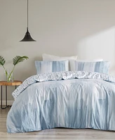 Natori Brush Stroke Oversized Reversible Seersucker 3 Piece Duvet Cover Set