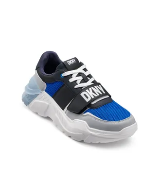 Dkny Men's Mixed Media Runner with Front Logo Strap Sneakers