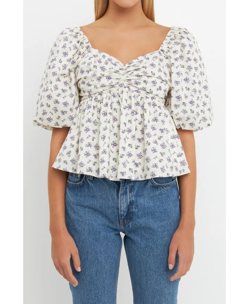 English Factory Women's Floral Puff Sleeve Top