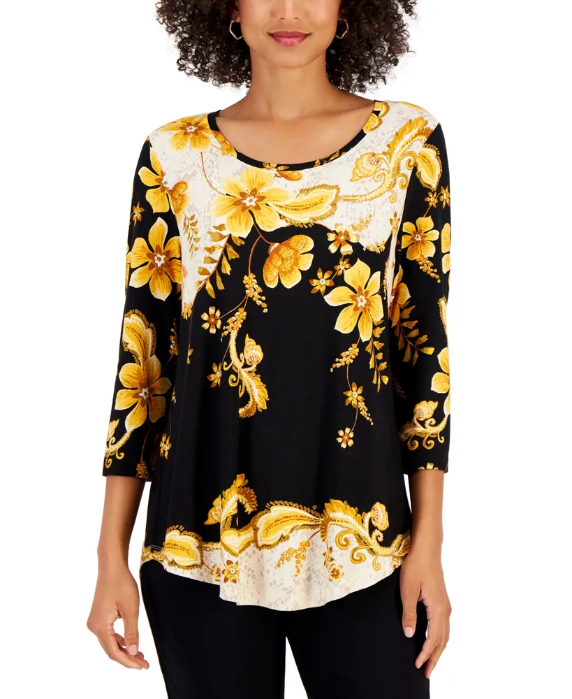 Jm Collection Women's Printed 3/4-Sleeve Reverie Top, Created for
