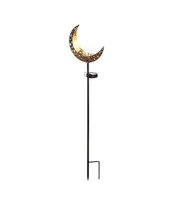 Evergreen Garden Outdoor Decor Solar Garden Stake w Crackle Glass Globe, Moon