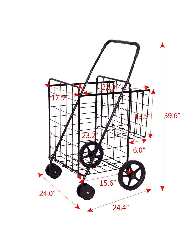 Folding Shopping Cart Jumbo Basket Grocery Laundry Travel w/ Swivel Wheels