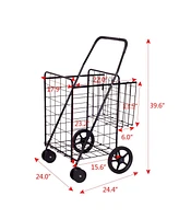 Folding Shopping Cart Jumbo Basket Grocery Laundry Travel w/ Swivel Wheels