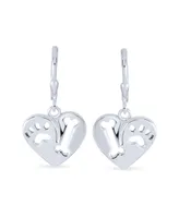 Bling Jewelry I Love My Dog Heart Shape Cut Out Puppy Pet Bone Animal Lover Paw Print Drop Dangle Lever back Earrings For Women .925 Sterling Silver
