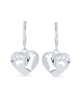 Bling Jewelry I Love My Dog Heart Shape Cut Out Puppy Pet Bone Animal Lover Paw Print Drop Dangle Lever back Earrings For Women Sterling Silver