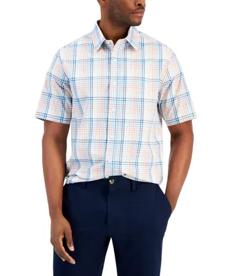 Club Room Men's Refined Plaid Dobby Woven Button-Up Short-Sleeve Shirt, Created for Macy's