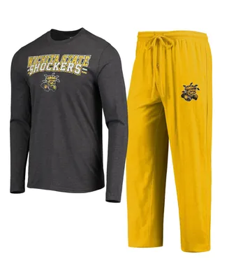 Men's Concepts Sport Yellow, Heathered Charcoal Wichita State Shockers Meter Long Sleeve T-shirt and Pants Sleep Set