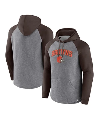 Men's Fanatics Heathered Gray, Brown Cleveland Browns By Design Raglan Pullover Hoodie