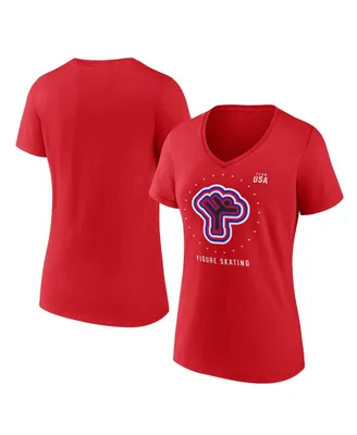 Women's Fanatics Red Team Usa Figure Skating V-Neck T-shirt