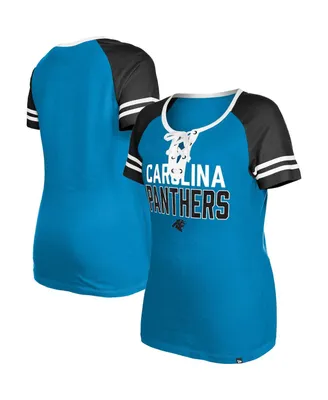 Women's New Era Blue Carolina Panthers Raglan Lace-Up T-shirt