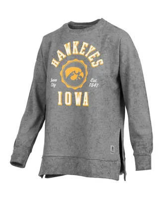 Women's Pressbox Black Iowa Hawkeyes Sun Washed Bishop Pullover Sweatshirt